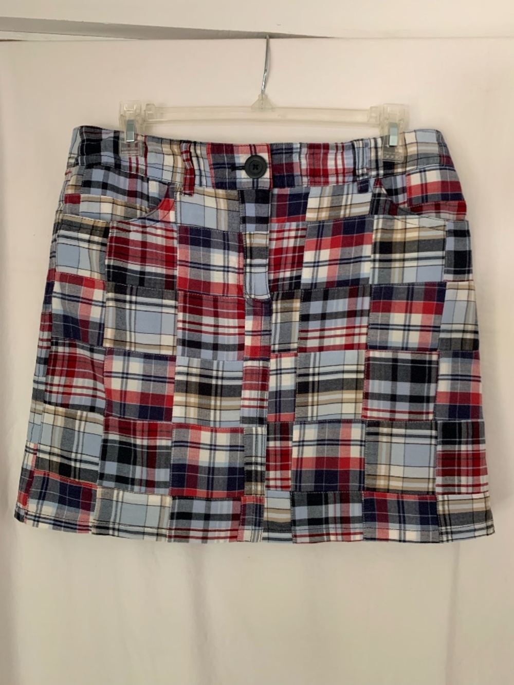 Ann Taylor LOFT madras plaid patchwork mini skirt